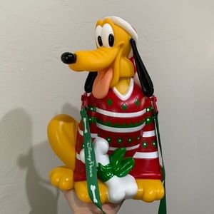 Disney Park Official Pluto Christmas Popcorn Bucket w/ strap